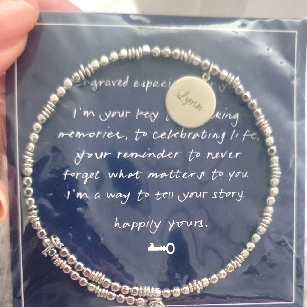 Silver Tone Beaded Bracelet with Engraved 'Lynn' Charm